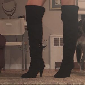 Suede Knee High Black Bucco Boot